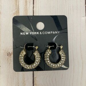New York & Company Crystal Embellished Gold Hoop Earrings NWT